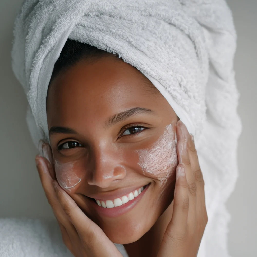 A person gently applying beef tallow face balm to the skin, illustrating a simple, biology-aligned skincare routine focused on nourishment and skin compatibility.