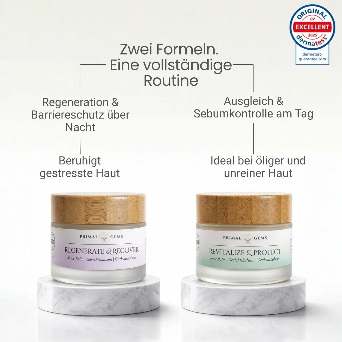 Zwei Tallow Face Balms von Primal Gems für eine vollständige Hautpflegeroutine bei Tag und Nacht
