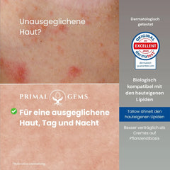 Vergleich zwischen unausgeglichener Haut und ausgeglichener Haut mit tallowbasierter Pflege