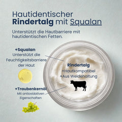 Draufsicht auf Tallow Face Balm mit Squalan und Traubenkernöl zur Unterstützung der Hautbarriere