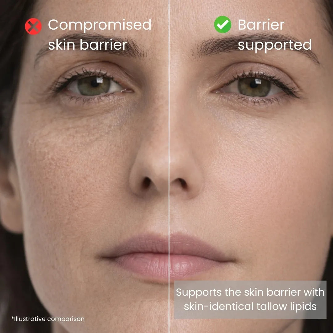 Comparison of weakened and strengthened skin barrier supported by skin-identical tallow lipids.